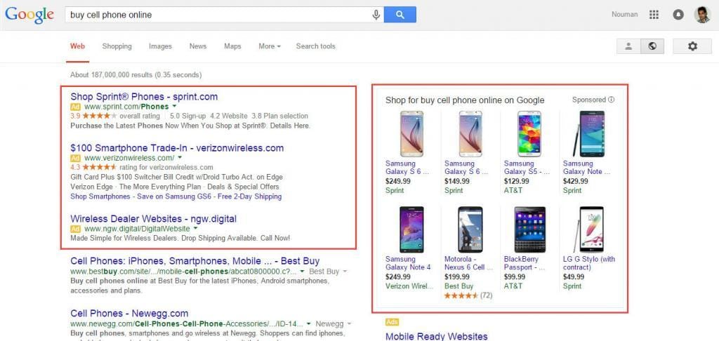 Text ads vs Shopping Ads Search