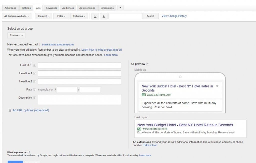 Create Expanded Ads AdWords