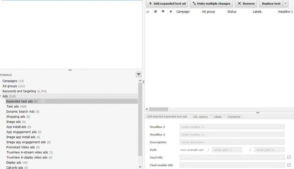 Create Expanded Ads AdWords Editor