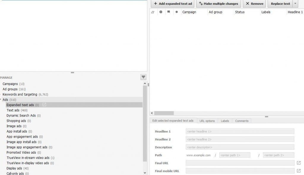 Create Expanded Ads AdWords Editor